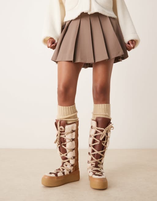 Free People stitch detail shearling mukluk boots in vintage tan