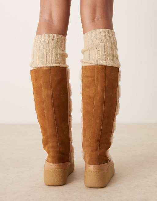 Free People stitch detail shearling mukluk boots in vintage tan | ASOS
