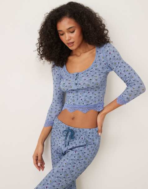 Free People stolen dance ditsy print sleep set in blue - view 1