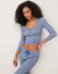 Free People stolen dance ditsy print sleep set in blue