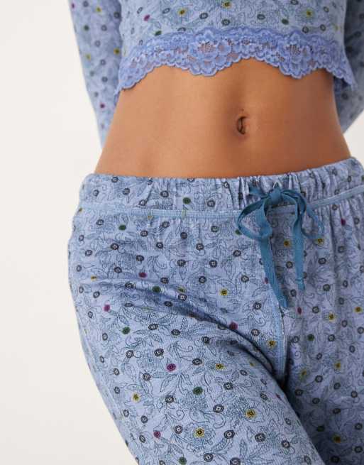 Free People stolen dance ditsy print sleep set in blue, 3 of 4