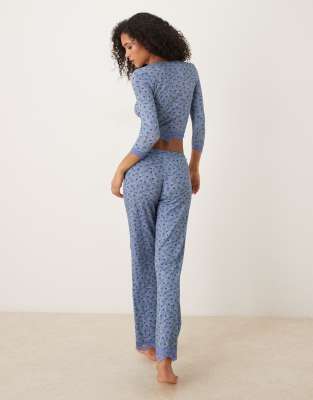 Free People Stolen Dance Floral Print Sleep Set In Blue