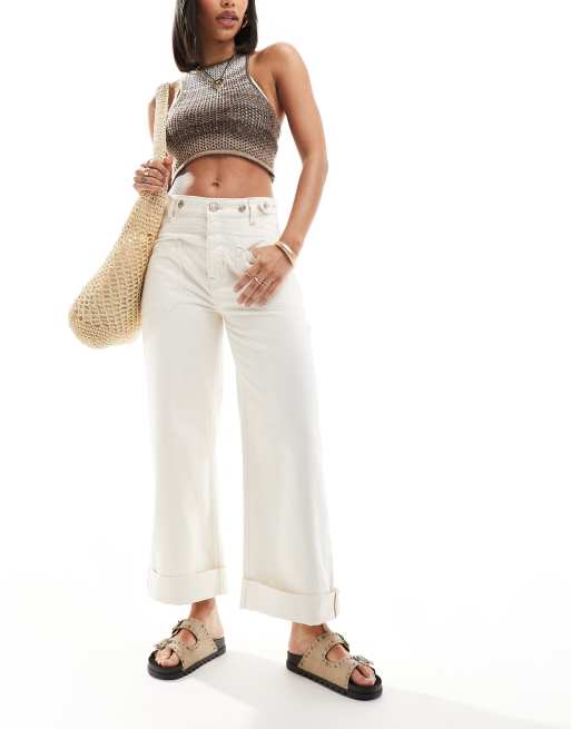 Free People straight leg cuffed jeans in ecru