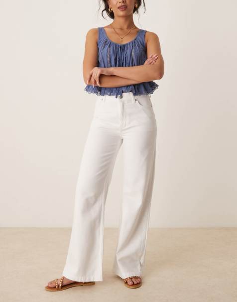 Free People – Stride – Jeans in Optic-Weiß mit geradem Schnitt und weitem Bein - view 1