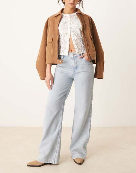 Free People stride straight leg wide jeans in bleached wash blue