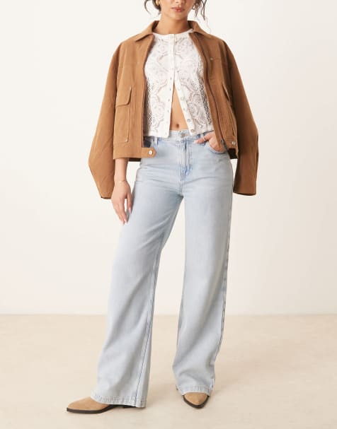 Free People stride straight leg wide jeans in bleached wash blue