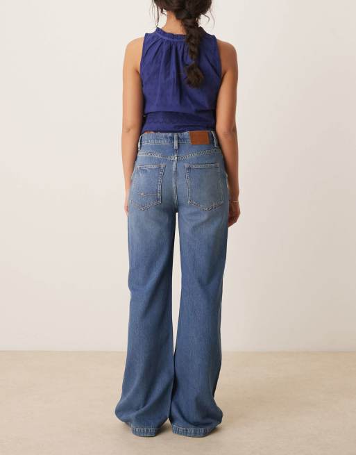Free People stride straight leg wide jeans in mid wash blue, 2 of 5