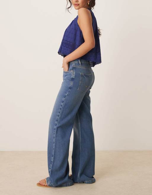 Free People stride straight leg wide jeans in mid wash blue, 3 of 5