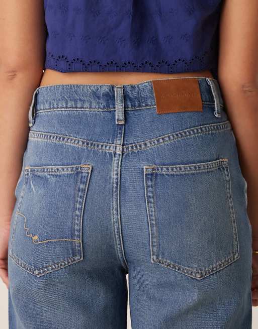 Free People stride straight leg wide jeans in mid wash blue, 4 of 5