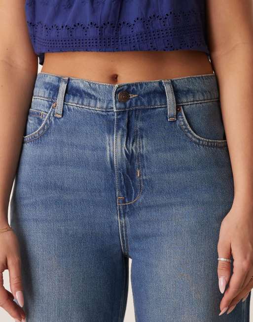 Free People stride straight leg wide jeans in mid wash blue, 5 of 5