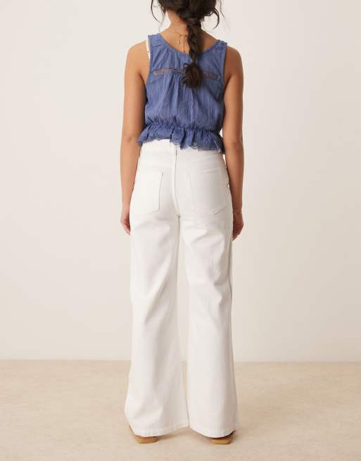 Free People stride straight leg wide jeans in optic white, 2 of 5