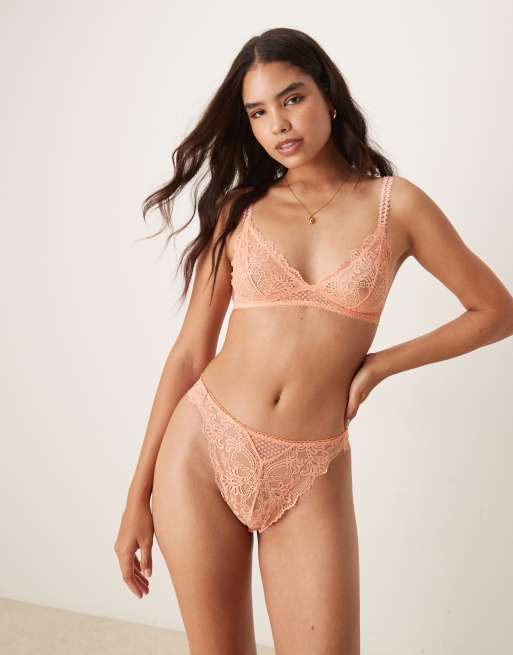 Free People - String taille haute en dentelle - Corail