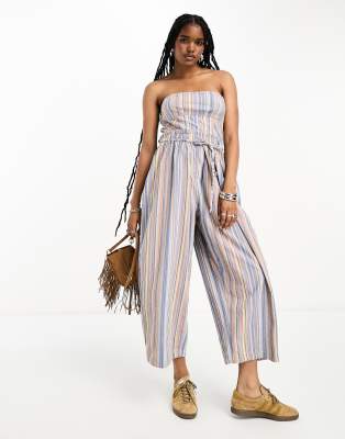 Free People striped linen bandeau jumpsuit in multi