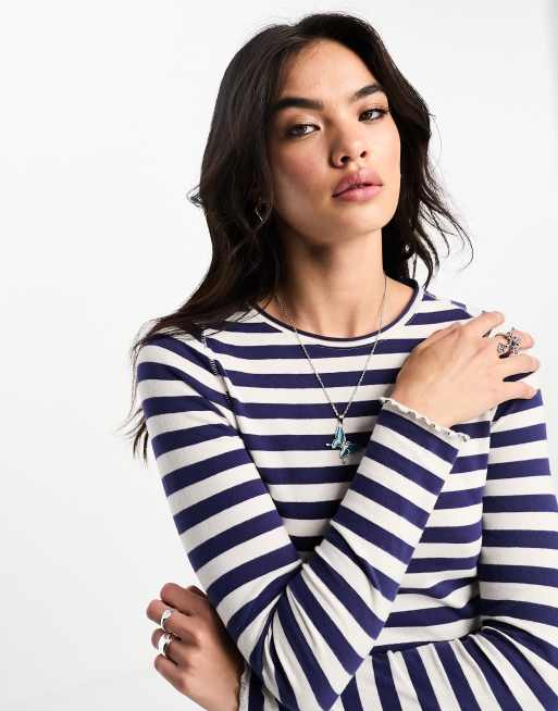 Free People striped long sleeve t-shirt in blue and white, 3 of 4