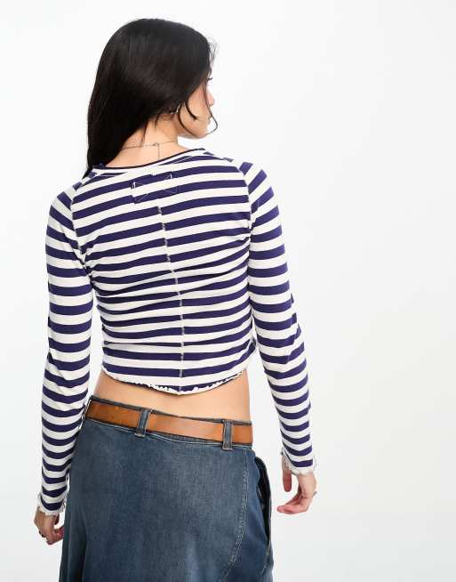 Free People striped long sleeve t-shirt in blue and white, 4 of 4
