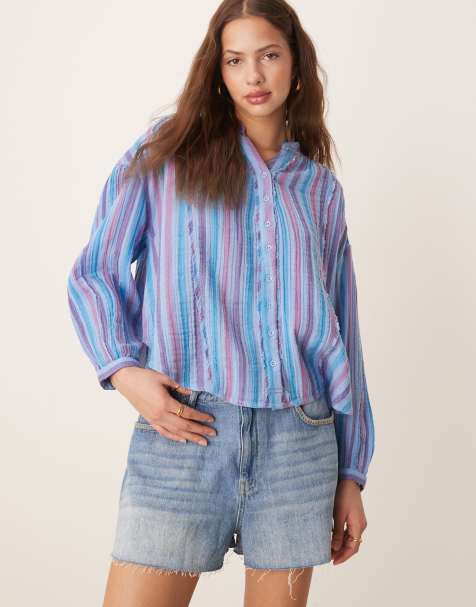 Free People striped loose fit shirt in blue - view 1
