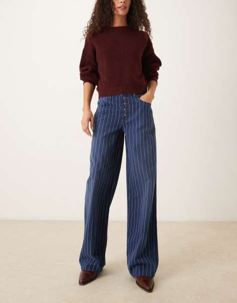 Free People striped Nia boyfriend jeans in indigo pinstripe - view 1