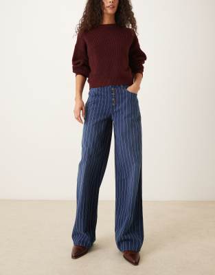 Free People Striped Nia Boyfriend Jeans In Blue