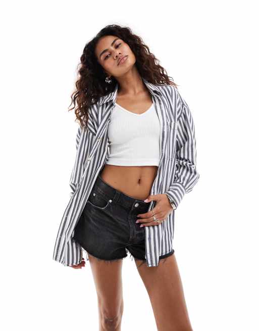 Free People striped oversized boyfriend shirt in navy