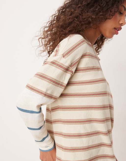 トップス STRIPED WOOL OVERSIZED LONG SLEEVE TEE M STRIPED WOOL OVERSIZED LONG SLEEVE TEE