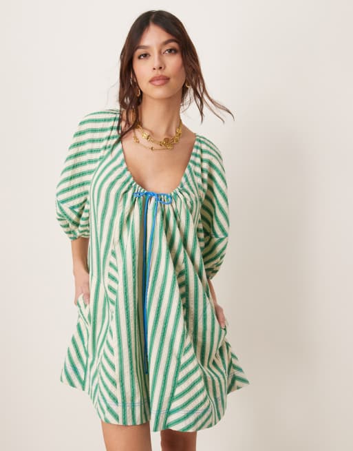 Free People striped oversized romper in green | ASOS