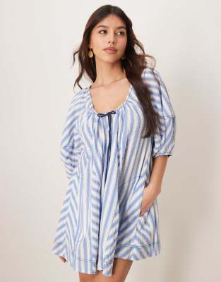 Free People Bop Around Romper In Oxford Combo In Blue