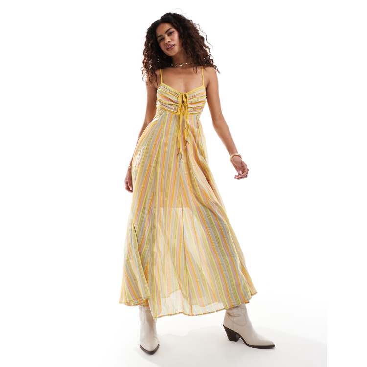 Free People striped poplin cami maxi dress in yellow multi | ASOS