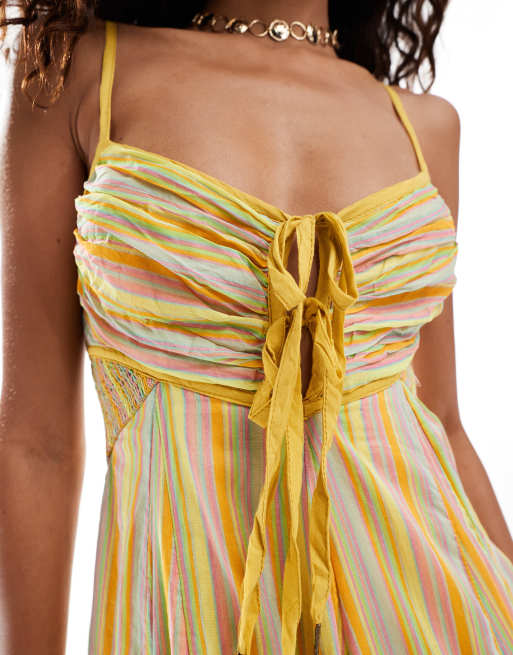 Free People striped poplin cami maxi dress in yellow multi | ASOS