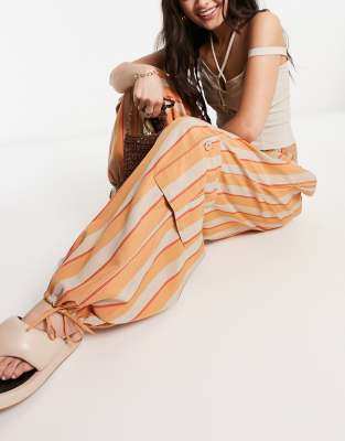 Free People Striped Tie-detail Cargo Pants In Orange | ModeSens