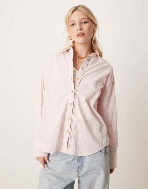 Free People striped varsity oversized shirt in light pink - view 1