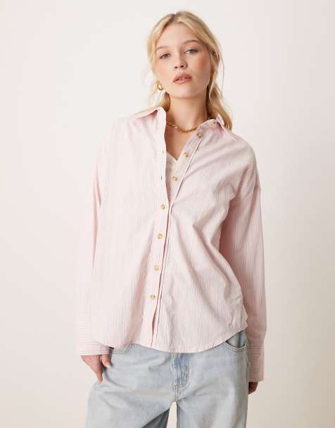 Free People striped varsity oversized shirt in light pink - view 1