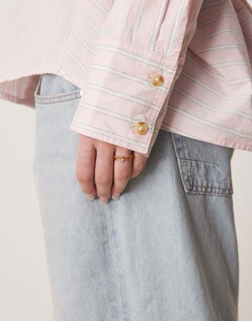 Free People striped varsity oversized shirt in light pink, 2 of 4