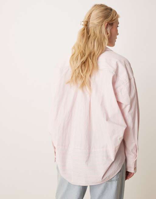 Free People striped varsity oversized shirt in light pink, 4 of 4