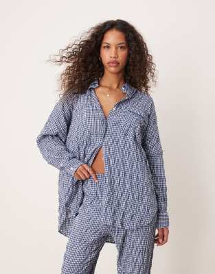 Free People - Strukturiertes Pyjama-Hemd in Marineblau, Kombiteil
