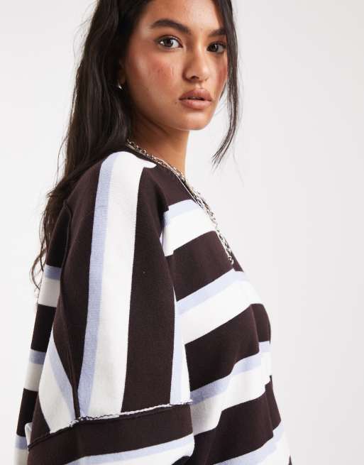 Free People - Sudadera marrón chocolate a rayas de corte cuadrado, 2 de 4
