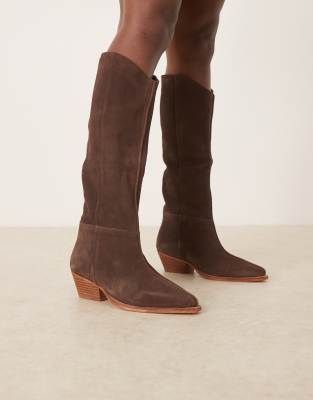  suede slouch cowboy boots in fudge
