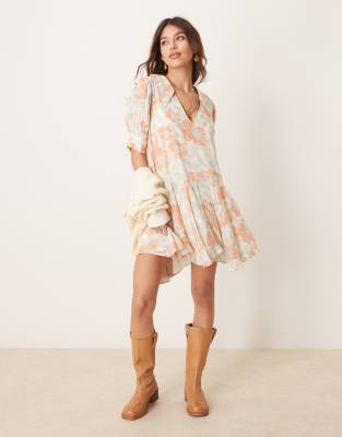 Free People sugar crush floral print floaty mini dress in multi