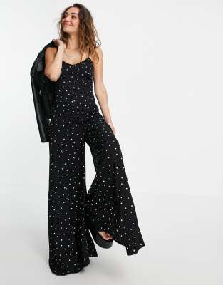 Free People summer jamboree cami jumpsuit in scattered spot print-Black