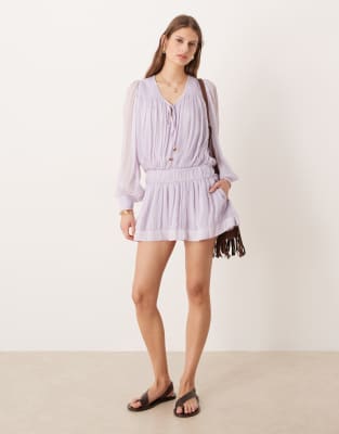 Free People - Sunbeam - Langärmliges Minikleid in Orchid Hush-Lila