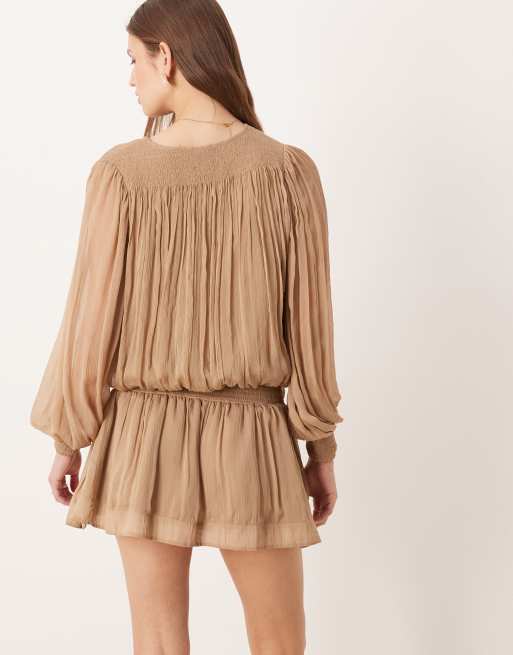 Free People sunbeam long sleeve mini dress in brown, 4 of 4
