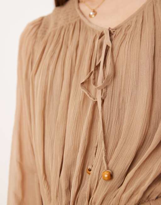 Free People - Sunbeam - Robe courte à manches longues - Marron, 3 de 4