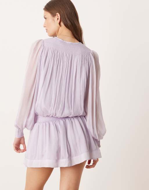 Free People - Sunbeam - Vestito corto a maniche lunghe color orchid hush, 4 di 4