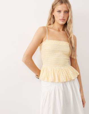 Free People - Sundance - Gesmoktes Trägeroberteil mit gelbem Vichy-Karomuster