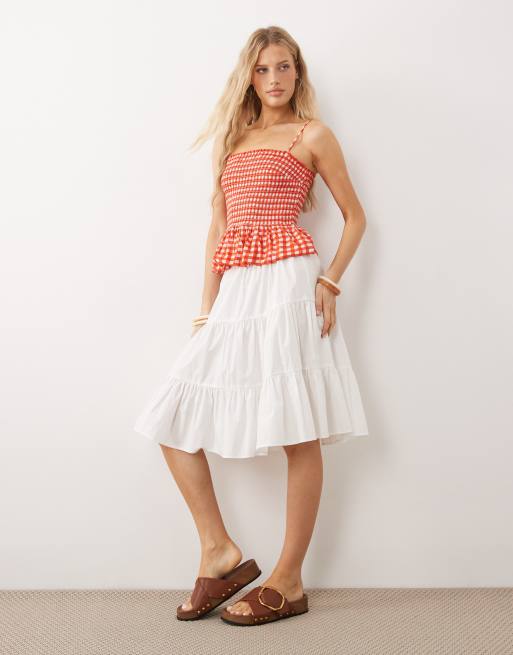 Free People - Sundance - Rød overdel med tynde stropper og gingham-tern, 2 af 4