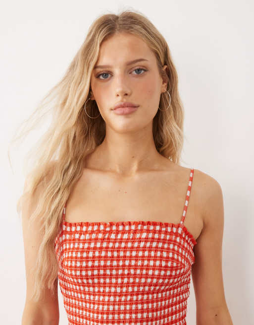 Free People - Sundance - Rød overdel med tynde stropper og gingham-tern, 3 af 4