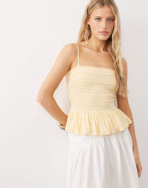 ASOS Free People sundance shirred strappy top in yellow gingham
