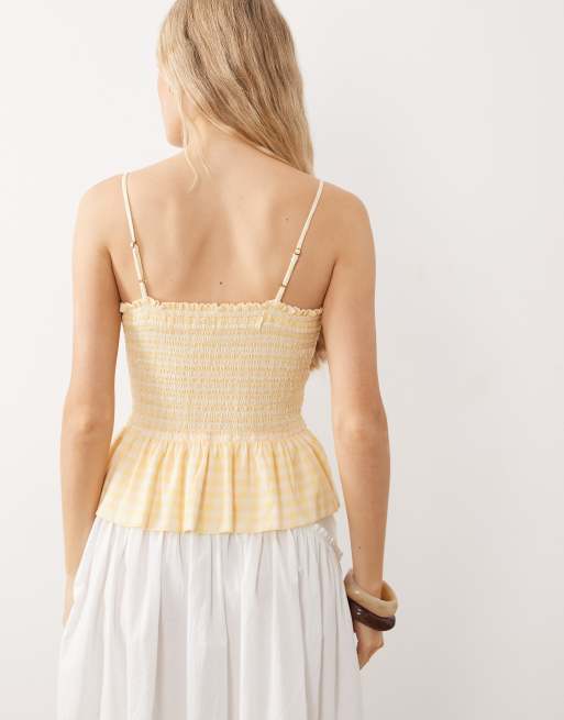 Free People sundance shirred strappy top in yellow gingham, 4 of 4
