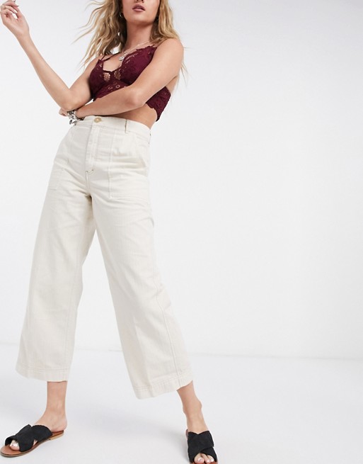 Free People Sunday Skies straight leg high waist trousers in ivory