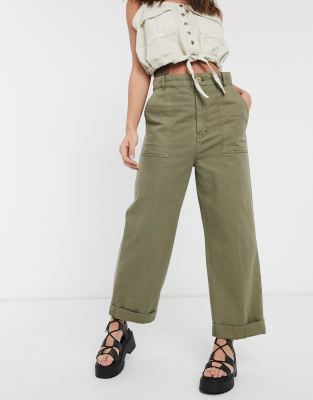 Free People Sunday Skies Crop Straight Leg Cotton Pants In Green