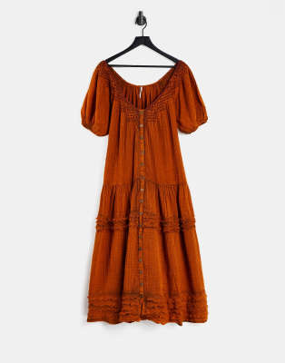 Free People sunday stroll maxi smock dress in vintage wash - ASOS Price Checker